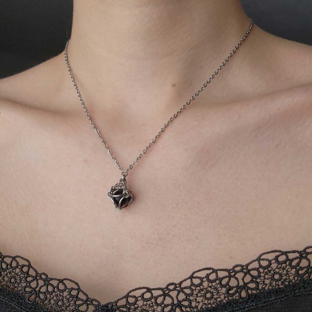 Black and silver goth necklace with a small silver chain - Picture 8 of 12
